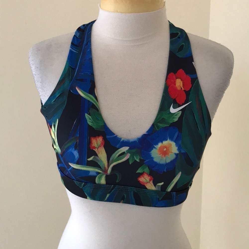 NIKE Size XS tropical print sports halter strappy back bra